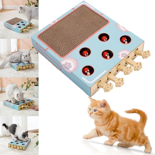 GXHNB Whack A Mole Cat Toy, Cat Whack A Mole Toy, Whack-A-Mole 3-In-1 Cat Scratcher and Toy, Cat Toy Wooden Box (A) von GXHNB