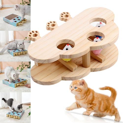 GXHNB Whack A Mole Cat Toy, Cat Whack A Mole Toy, Whack-A-Mole 3-In-1 Cat Scratcher and Toy, Cat Toy Wooden Box (B) von GXHNB