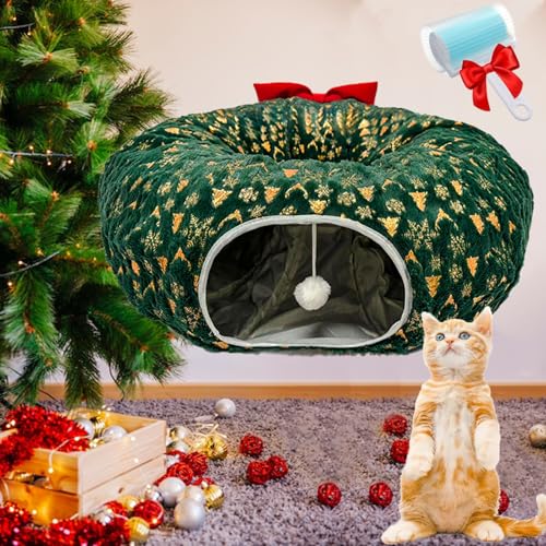 Katzentunnel Weihnachtsbaum, Christmas Cat Tunnel Bed Under Christmas Tree, Weihnachtsbaum Tunnel, Faltbares Katzentunnelspielzeug (Green) von GXHNB