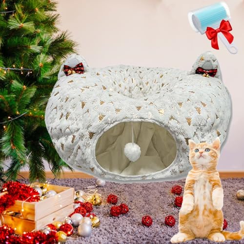 Katzentunnel Weihnachtsbaum, Christmas Cat Tunnel Bed Under Christmas Tree, Weihnachtsbaum Tunnel, Faltbares Katzentunnelspielzeug (White) von GXHNB