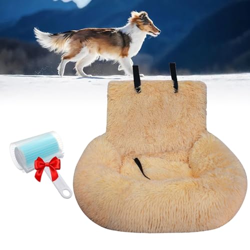 Pelzbarn Autositz Hund, Pelzbarn Flauschig Hundebett Auto, Pelzbarn Autositz Dog Pet Seat Bed, Pelzbarn Autositz FüR GroßE Hunde (L(60 * 60 cm),Aprikose) von GXHNB