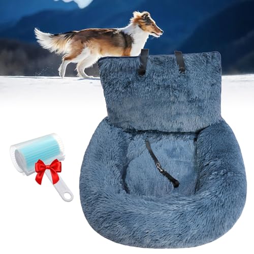 Pelzbarn Autositz Hund, Pelzbarn Flauschig Hundebett Auto, Pelzbarn Autositz Dog Pet Seat Bed, Pelzbarn Autositz FüR GroßE Hunde (L(60 * 60 cm),dunkelgrau) von GXHNB