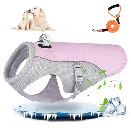 Summer Pet Dog Cooling Vest, Cooling Jacket for Dogs, Dog Cooling Harness with Traction Rope (2XL,Pink) von GXJIXF