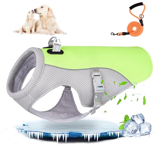 Summer Pet Dog Cooling Vest, Cooling Jacket for Dogs, Dog Cooling Harness with Traction Rope (L,Green) von GXJIXF