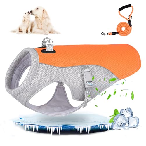 Summer Pet Dog Cooling Vest, Cooling Jacket for Dogs, Dog Cooling Harness with Traction Rope (L,Orange) von GXJIXF