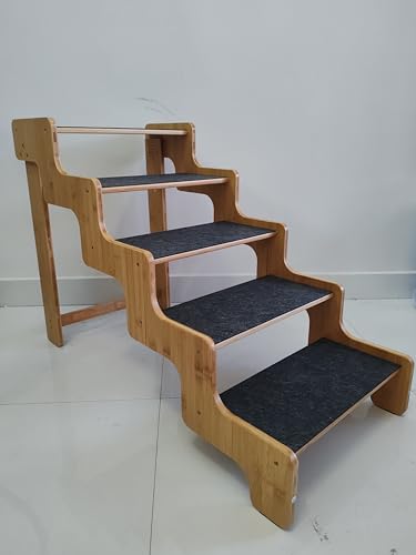 Hundetreppe für Bett, 5-stufige Hundetreppe, 61 cm hohe Hundetreppe für ältere Haustiere, um auf 76,2 cm hohe Betten/Auto zu steigen, aus Bambus, kann große Hunde mit einem Gewicht von bis zu 72,6 kg von GXONE