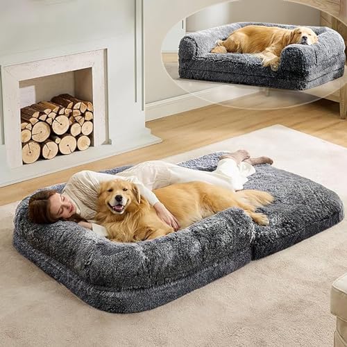 Hundebett Hundekissen 135x85x30cm Hundesofa Waschbar Katzenbett Flauschig Hundebett Grosse Hunde Orthopädisches Hundebett Hundebett für Menschen Anti-Angst-Hundematratze mit Decke und Kissen (180CM) von GXSDYYDS