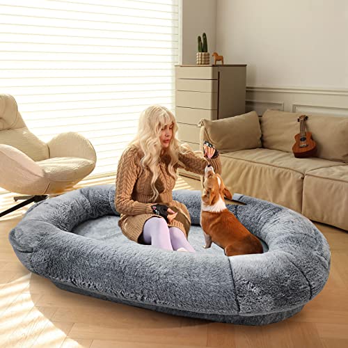 Hundebett Hundekissen 185x120x30cm Hundesofa Waschbar Katzenbett Flauschig Hundebett Grosse Hunde Orthopädisches Hundebett Hundebett für Menschen Anti-Angst-Hundematratze mit Decke und Kissen von GXSDYYDS