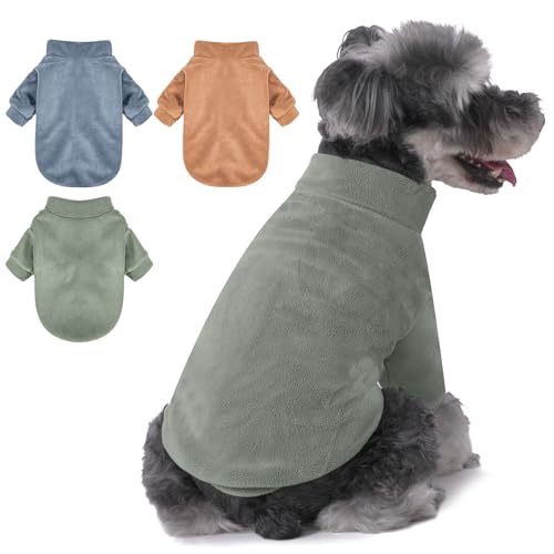 GYALAPERI Hundepullover, 3er-Pack, Hundepullover für kleine Hunde, Mädchen, Jungen, ultraweich, warm, Welpenkleidung, Hundemantel für den Winter, Hellblau + Oliv + Braun, Größe M von GYALAPERI