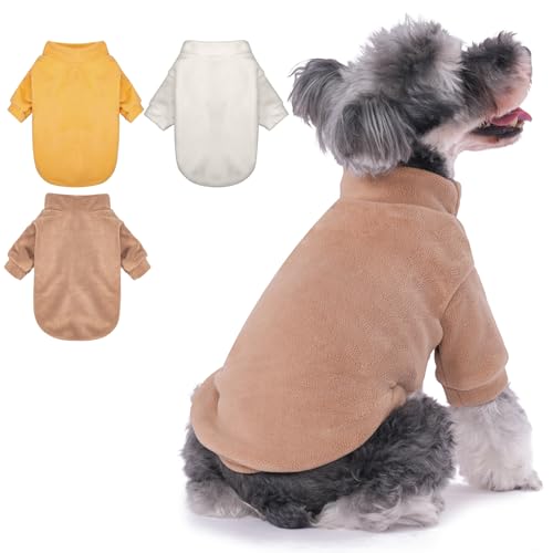 GYALAPERI Hundepullover, 3er-Pack, Hundepullover für kleine Hunde, Mädchen, Jungen, ultraweich, warm, Welpenkleidung, Hundemantel für den Winter (Kamelfarben + Beige + Gelb, Größe L) von GYALAPERI