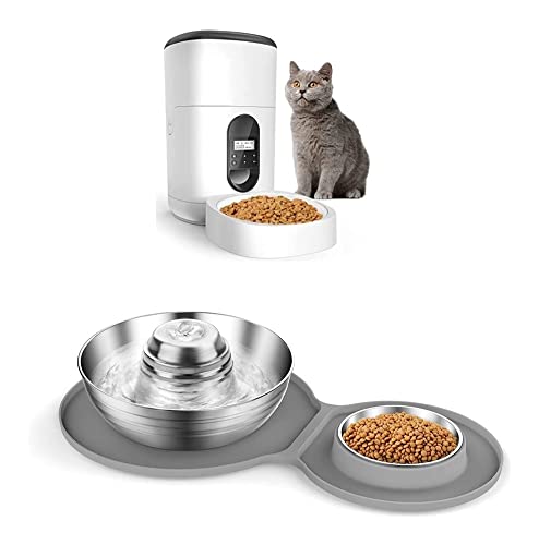 Pet Water Dispenser 4L Automatic Feeder for Cats 2L/1,899.4 g Stainless Steel Water Fountain & Dog Bowl 2-in-1 Set with 3 Filters & Mat for Cats Dogs Cat Fountain von GYDUESGFUYEDWRRWR