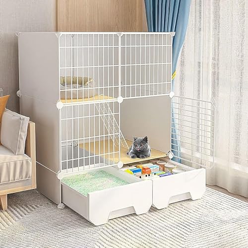 Katzenkäfige – Indoor-Katzenkäfig, Katzenlaufstall, Katzengehege für Balkon, abnehmbarer Metalldraht, für den Innenbereich, Heimwerker, Käfig, Frettchenkäfig, Meerschweinchenkäfig, Katzenkäfig – für von GYDUHYE