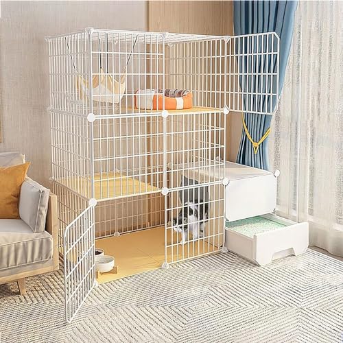 Katzenkäfige – Indoor-Katzenkäfig, Katzenlaufstall, Katzengehege für Balkon, abnehmbarer Metalldraht, für den Innenbereich, Heimwerker, Käfig, Frettchenkäfig, Meerschweinchenkäfig, Katzenkäfig – für von GYDUHYE