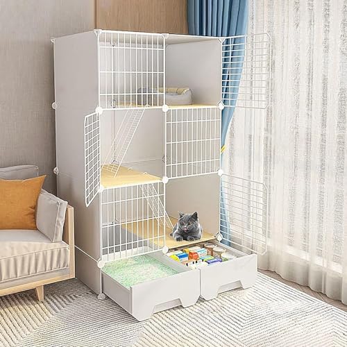 Katzenkäfige – Indoor-Katzenkäfig, Katzenlaufstall, Katzengehege für Balkon, abnehmbarer Metalldraht, für den Innenbereich, Heimwerker, Käfig, Frettchenkäfig, Meerschweinchenkäfig, Katzenkäfig – für von GYDUHYE