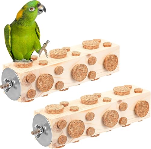 GYJZZW 2 Stück Vogel-Kauspielzeug aus Holz für Vögel, Papageien, Korkstopper, Spielzeug, Specht, Fütterungsspielzeug für Aras, kleine Sittiche, Sittiche, Wellensittiche, Finken, Nymphensittiche (A1) von GYJZZW