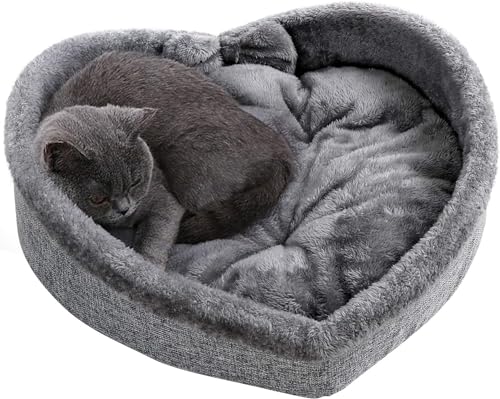 GYJZZW Katzenbett mit Herzmotiv für Katzen oder kleine Hunde, ultraweicher kurzer Plüsch, rutschfeste Unterseite, waschbar, hohe Widerstandsfähigkeit, PP-Baumwolle, bequem, selbstwärmend, Herbst, von GYJZZW