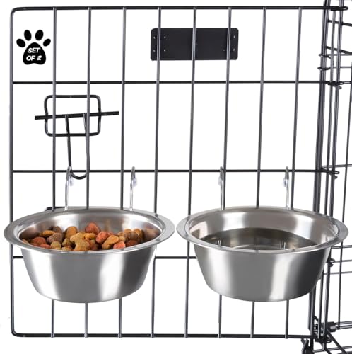 Hundenäpfe aus Edelstahl, 2 Stück, Käfig, Zwinger und Kiste, Hundenäpfe zum Aufhängen für Futter und Wasser, spülmaschinenfest (M) von GYJZZW