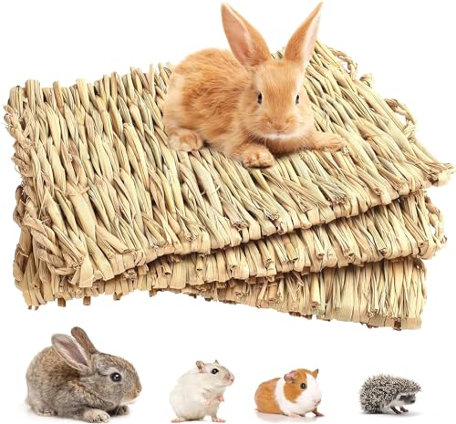 Kaninchen-Grasmatte, gewebte Bettmatte für Kleintiere, natürliches Stroh, Bettwäsche, Nest, Kauspielzeug, handgefertigtes Bett, Spielspielzeug, Geschenk für Meerschweinchen, Papagei, Kaninchen, von GYJZZW
