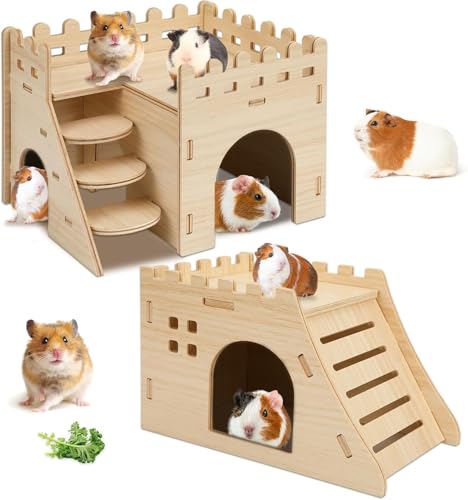 Meerschweinchenversteck und Haus, einfach zu montieren, Meerschweinchenburg aus Holz, Kleintierhaus, Bett mit Treppe, geeignet für Hamster und Chinchilla (A1) von GYJZZW