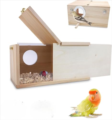 Sittich-Nistkasten, abnehmbares Brett, Acryl-Vogelhaus für Käfig mit Kokosfaser, natürliches Holz, Brutkasten für Nymphensittiche, Wellensittiche, Lovebirds Sittiche, Finken, Papageien (groß) von GYJZZW