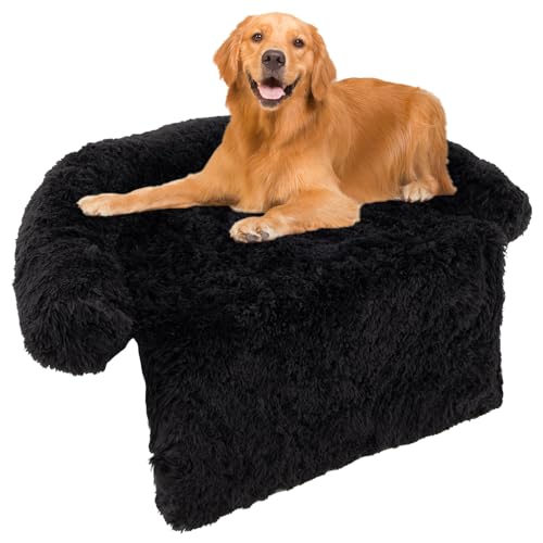 GYMAX Flauschiges Hundebett, Hundematte mit waschbarem Plüschbezug & Rutschfester Unterlage, Hundedecke mit Tragegriff, für Hunde & Katzen(L(120 x 115 x 18 cm),Schwarz) von GYMAX