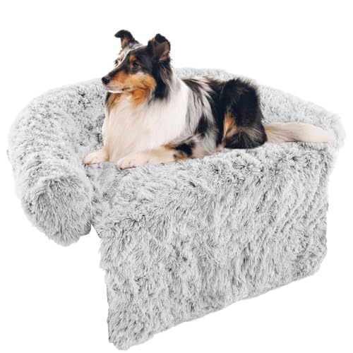 GYMAX Flauschiges Hundebett, Hundematte mit waschbarem Plüschbezug & Rutschfester Unterlage, Hundedecke mit Tragegriff, für Hunde & Katzen(M(112 x 101 x 18 cm),Grau) von GYMAX