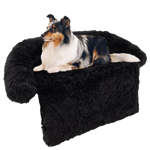 GYMAX Flauschiges Hundebett, Hundematte mit waschbarem Plüschbezug & Rutschfester Unterlage, Hundedecke mit Tragegriff, für Hunde & Katzen(M(112 x 101 x 18 cm),Schwarz) von GYMAX