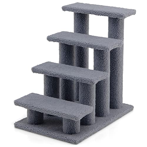 GYMAX Tiertreppe 4 Stufen Katzentreppe Hundetreppe Treppe für Katze Kletterbaum Katzenbaum 60,5 x 41 x 60,5 cm (Grau) von GYMAX