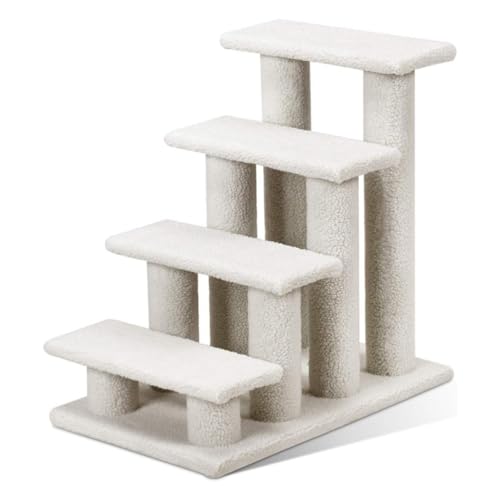 GYMAX Tiertreppe 4 Stufen Katzentreppe Hundetreppe Treppe für Katze Kletterbaum Katzenbaum 60,5 x 41 x 60,5 cm (Weiß) von GYMAX