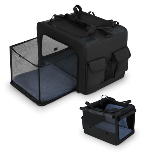 GYMAX Transporttasche, Hunderucksack faltbar mit Netzfenstern, Katzenrucksack mit Seitentaschen & Becherhalter, atmungsaktive Transportbox mit weichem Teppich für Katzen & Hunde (80 x 60 x 42 cm) von GYMAX