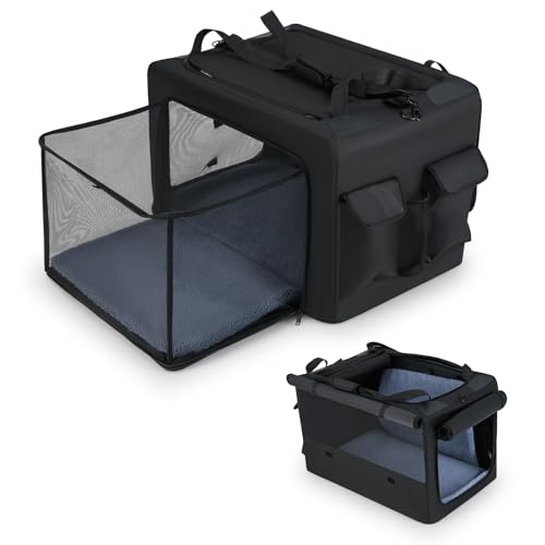 GYMAX Transporttasche, Hunderucksack faltbar mit Netzfenstern, Katzenrucksack mit Seitentaschen & Becherhalter, atmungsaktive Transportbox mit weichem Teppich für Katzen & Hunde (88 x 72 x 48 cm) von GYMAX