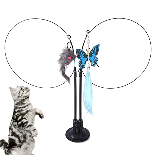 GYOUZA Katzenstockspielzeug, Doppelkopf-Katzenspielzeug mit Fester Feder, Swing Toys Cat Wand Toy mit festem Clip und Saugnapf-Katzenspielzeug für Indoor-Haustierkatzen von GYOUZA