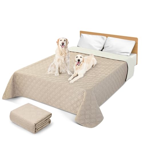 GYURO 100 % wasserdichte Hundedecke für Bett, Hundedecken, waschbar, weich, wendbar, Welpendecken, kratzfest, schmutzig, für Bett, Sofa, Möbel (helles und dunkles Khaki, 137 x 208 cm) von GYURO