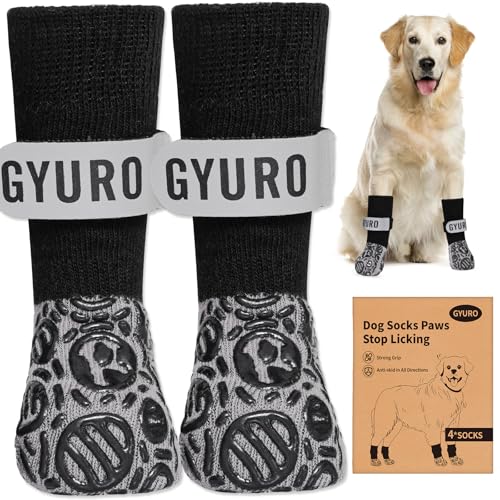 GYURO Hundesocken gegen Lecken von Pfoten für Hartholzböden, rutschfest, starke Traktion, verstellbare Hundestiefel und Pfotenschutz, Traktionskontrolle für kleine, mittelgroße und große ältere Hunde von GYURO