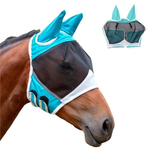 GYWHOOFT Blau Größe L Fliegenmaske Pferdefliegenmaske UV-Schutz Super Comfort Stretchy Fliegenmaske mit Ohrenschutz Pferdehaube Fliegenmaske Horse Fly Mask Pferde Zubehör Pferde Sachen von GYWHOOFT