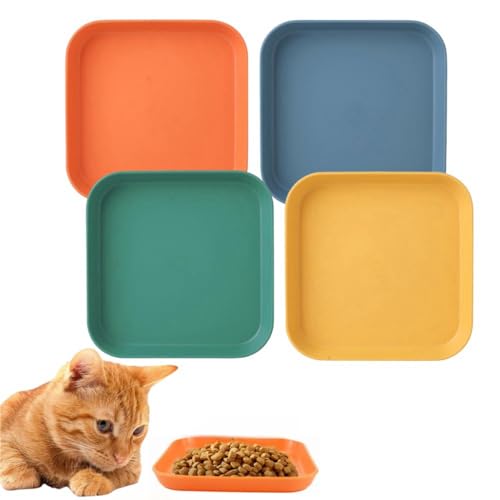 GYWHOOFT Flache Katzenschüssel, 4er Set, 14,5 cm quadratische flache Teller für Katzen, geeignet für Katzen und Welpen, Katzennapf und Nassfutter von GYWHOOFT