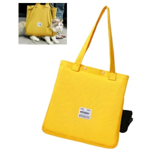 GYWHOOFT Mit Sichtfenster Transporttasche für Katzen, gelb, tragbare Tasche aus Segeltuch für kleine Hunde, Faltbare Umhängetasche (36 x 36 x 16 cm) von GYWHOOFT