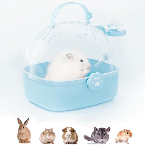 Simple Cavie Meerschweinchenkäfig – Kleintier-Tragetasche mit Wasserflasche, tragbare Hamster-Tragetasche, 18,4 cm L x 17,6 cm B x 16,3 cm H für kleine Haustiere, Rennmäuse, Mäuse, Zwerghamster (blau) von GYWHZC