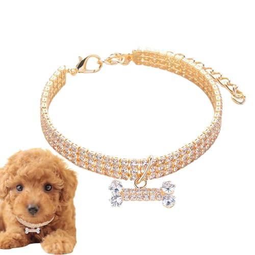 Hundehalsband, ausgefallenes Hundehalsband,Halskette mit Knochenanhänger und Strasssteinen für Haustiere | Verstellbares 3-reihiges Strasshalsband für Haustiere, glitzernder Strass-Knochenschmuck, Par von GZBMEZS