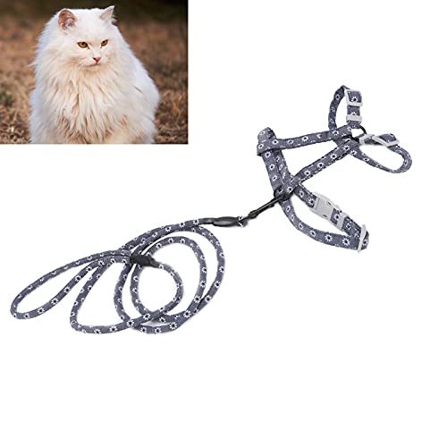 cersalt Geschirr- und Leinenset für Haustiere, Katzen Geschirr- und Leinenset Kaninchengeschirr Leinenset für Katzen mit einem Gewicht von 2,5-10kg / 88,2-352,7oz(Dark Gray florets, S) von GZD