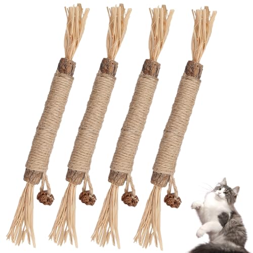 GZDAOXIA 4 Stück Katzensticks,Katzen zahnpflege,Katzen Sticks,Kausticks für Katzen,Katzenminze Sticks,für ​Katze Zu Spielen,Kaue,Stress abbauen, Zahnpflege von GZDAOXIA