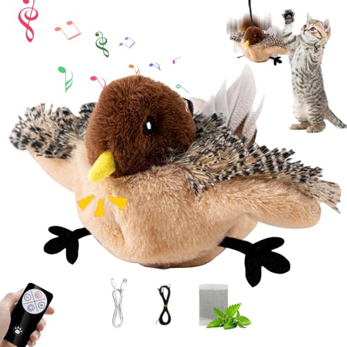 Katzenspielzeug Vogel, Interaktives Katzenspielzeug Selbstbeschäftigung Simulierter Zwitschernder,Flappy Bird Cat Toy,Fliegender Vogel Katzenspielzeug mit Fernbedienung und Katzenminze für Katzen (C) von GZWY