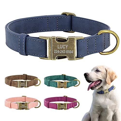 Hundehalsband - Premium Lederhalsband mit personalisierbarem, graviertem Namensschild - Hunde Halsband für Kleine und Große Hunde, Verstellbares, Gepolstertes von GZYZXP