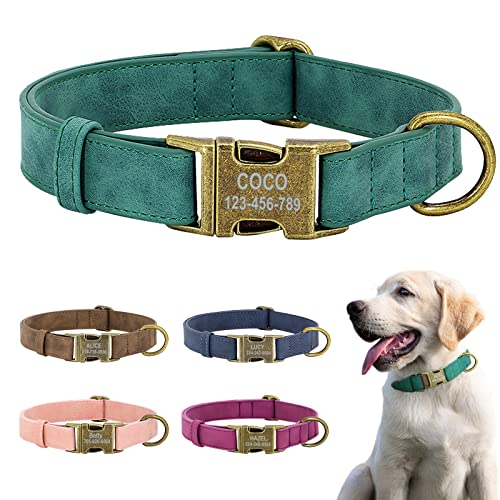 Hundehalsband - Premium Lederhalsband mit personalisierbarem, graviertem Namensschild - Hunde Halsband für Kleine und Große Hunde, Verstellbares, Gepolstertes von GZYZXP