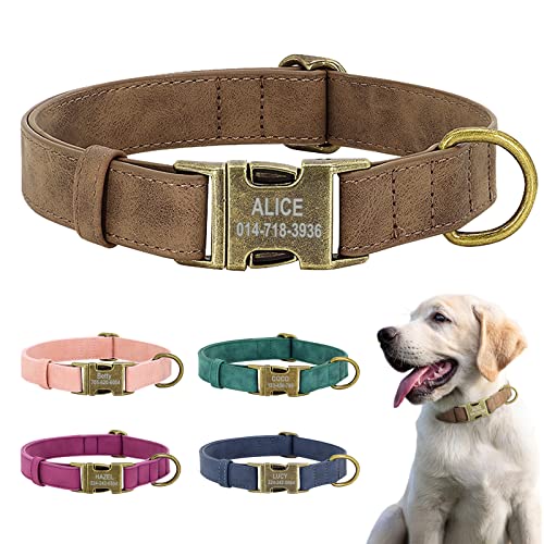 Hundehalsband - Premium Lederhalsband mit personalisierbarem, graviertem Namensschild - Hunde Halsband für Kleine und Große Hunde, Verstellbares, Gepolstertes von GZYZXP