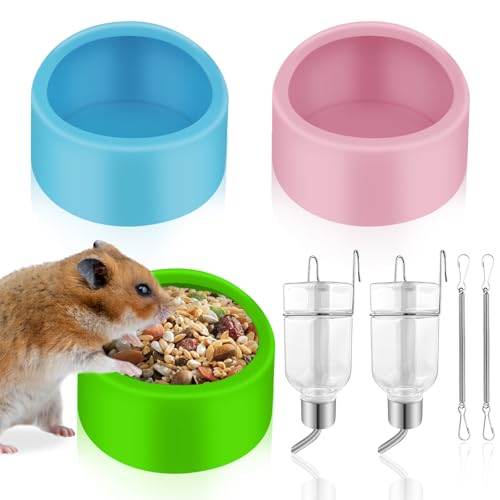 GZqiancang 3 Stück Napf Hamster, Hamster Futternapf mit 2 Stück Hängende Haustiere Wasserflaschen für Hamster, Meerschweinchen,Vogel,Kleine Haustiere von GZqiancang