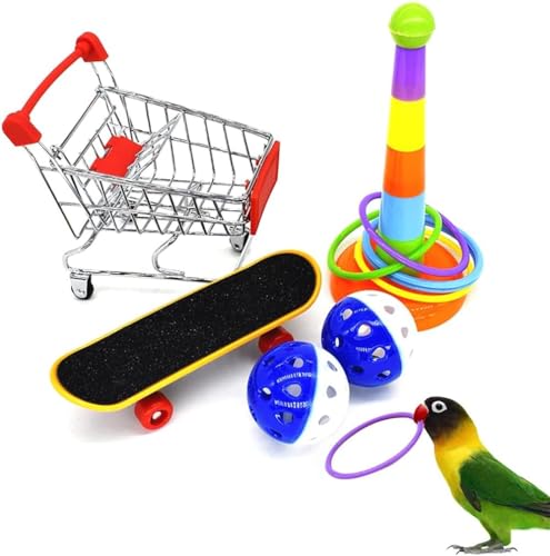 5-teiliges Vogelspielzeug-Set, Ball, Skateboard, Wagen, Wurfring, Vogel-Kauspielzeug, Vogeltrainingsspielzeug für Sittiche, Papageien, Sittiche, Nymphensittiche von GaRcan