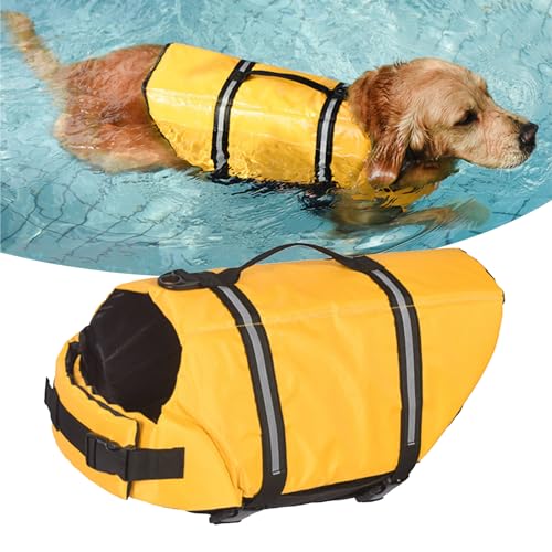 Schwimmweste Hund, Schwimmweste Hund Orange, Schwimmweste für Klein und Groß Hunde Ripstop und Reflektierende, Verstellbare Größe mit Starkem Auftrieb und Schwimmen Rettungsgriff(L, Orange) von GaRcan