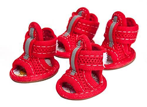 Atmungsaktive Netz-Hundesandalen für den Sommer, Welpenpfotenschutz, Outdoor-Haustier-Sandalen für kleine Hunde, Rot, Größe 1 von GabeFish