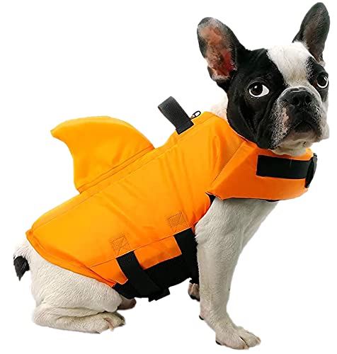 Haifischflosse Rettungsweste für Hunde Katzen Niedlich Welpenpose Rettungsweste für Katze Hunde Schwimmwesten für Schwimmen Schwimmschwimmen Schwimmwesten für Hunde Orange Größe L von GabeFish